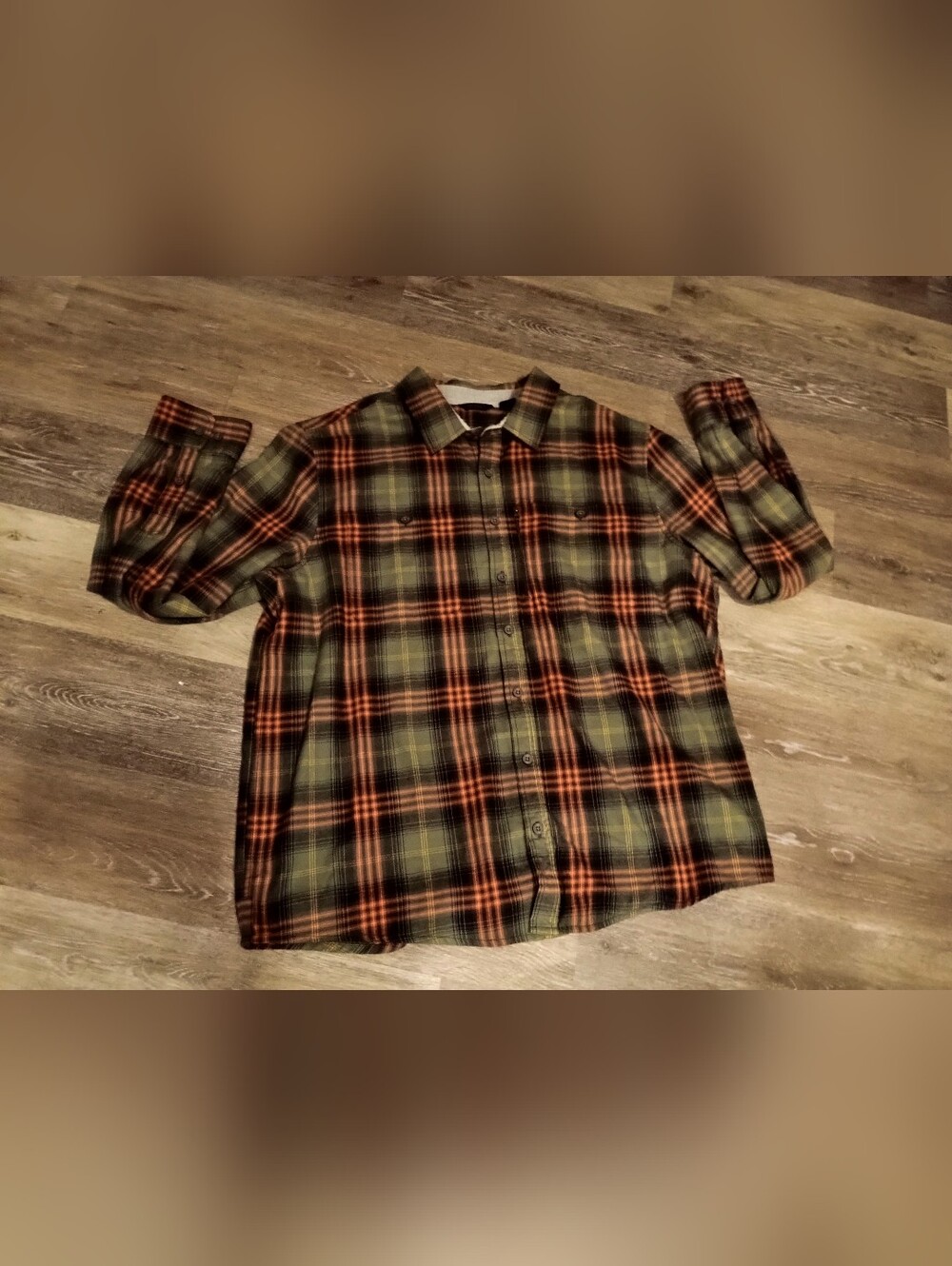 Jockey brand olive green and orange plaid flannel long-sleeve shirt Men XXL - Picture 6 of 9